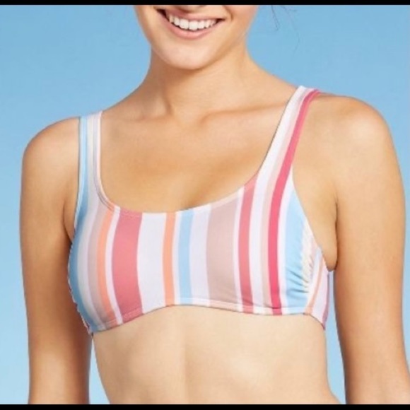 Xhilaration Stripe Bikini Swimsuit Top XL Blue White Tan Pink - Picture 3 of 7